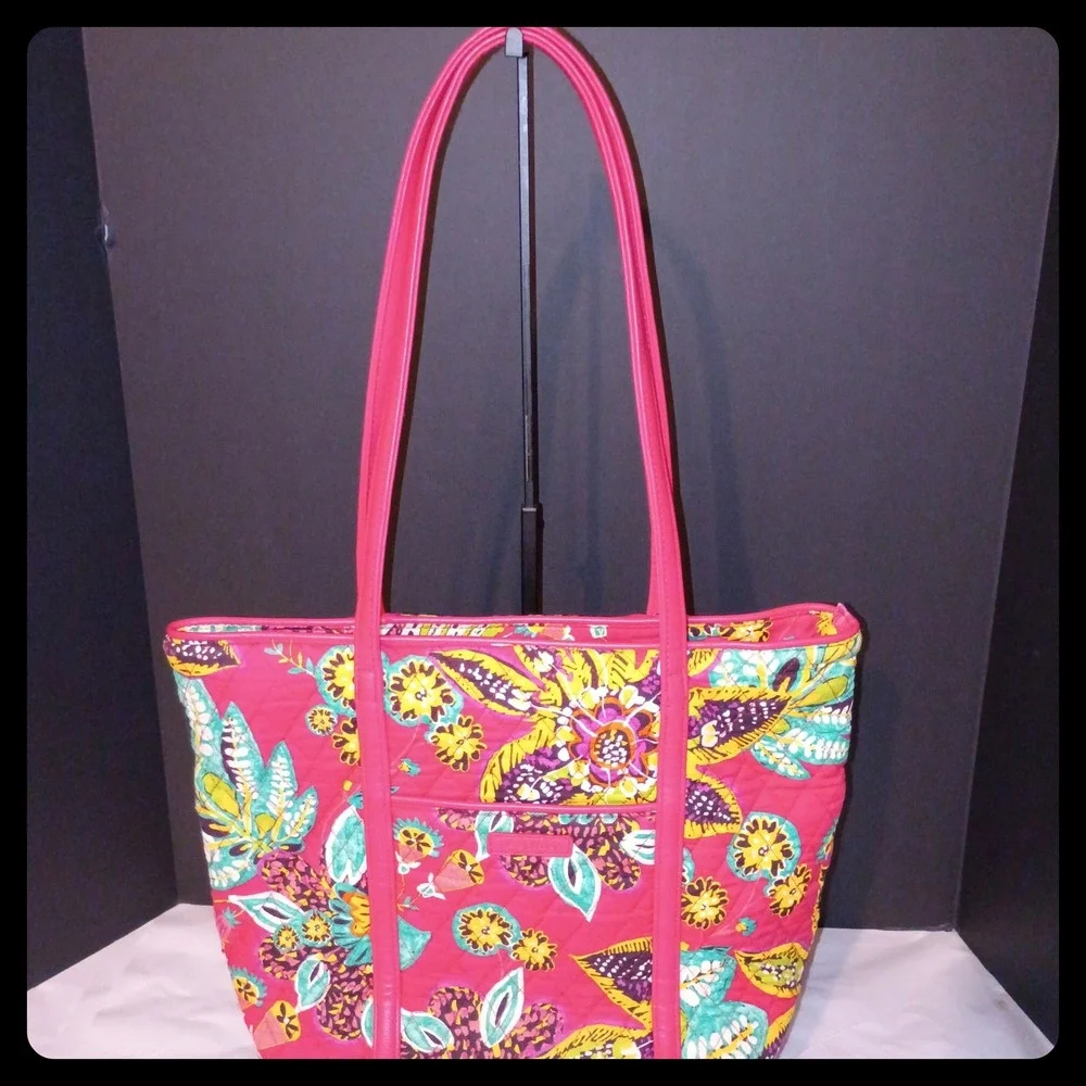 Vera Bradley Tote Bag Women Large Red Multi Floral Quilted Shoulder Handbag